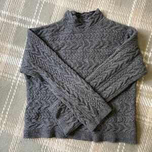 Lands End cable knit mock neck charcoal gray wool blend sweater M
